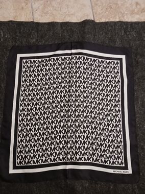 Michael Kors Black / White Monogram Silk Scarf 23" x 23"